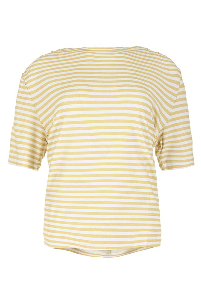 Deze veelzijdige blouse met korte mouwen, een kraag en knoopsluiting is een stijlvolle keuze voor elke gelegenheid. Verkrijgbaar in de kleuren Stripe Solar Yellow en Panther, biedt deze blouse zowel een opvallende als een klassieke optie.

Materialen: 90% Viscose / 10% Elastane