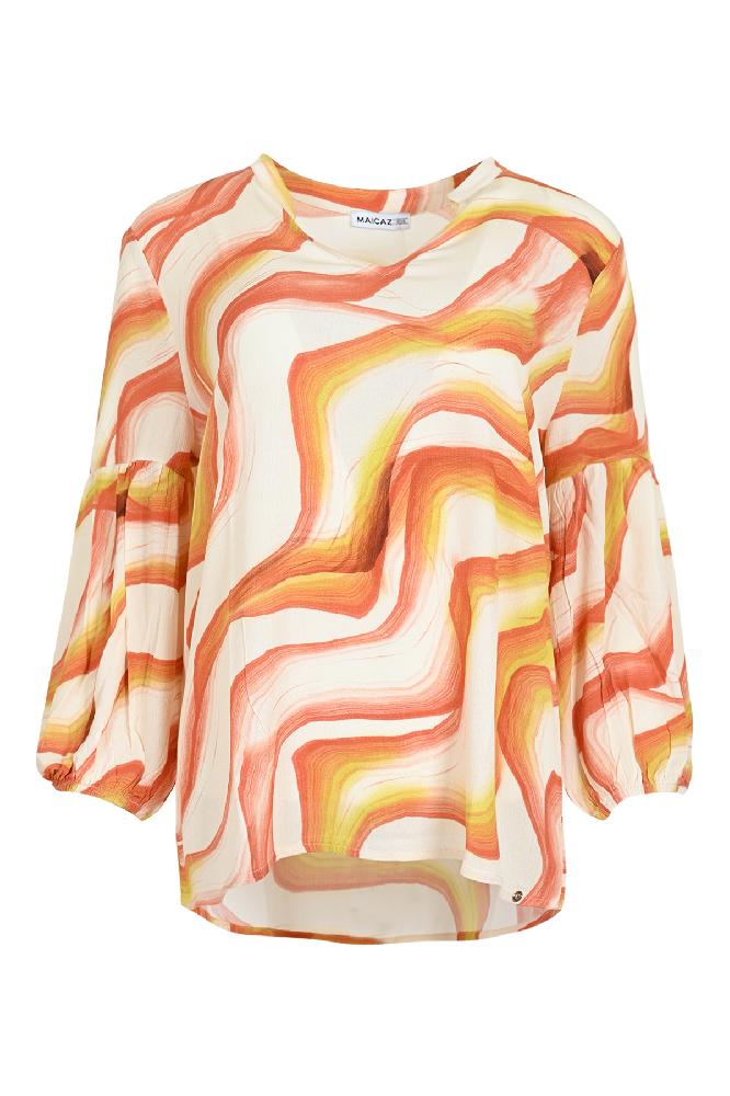 The Nonas blouse is made of high-quality viscose with a stylish wave print. This blouse offers a comfortable fit and is ideal for both casual and business outfits.

Materials: 100% viscose