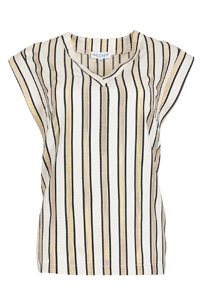 De Niorte top is een mouwloze viscose top met een V-kraag en gestikte details op de schouders. 

Materialen: 84% Viscose / 16% Polyamid
