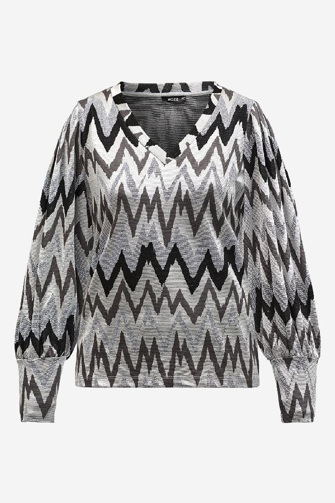 top met ZIG ZAG ZILVER print en lange manchetten 