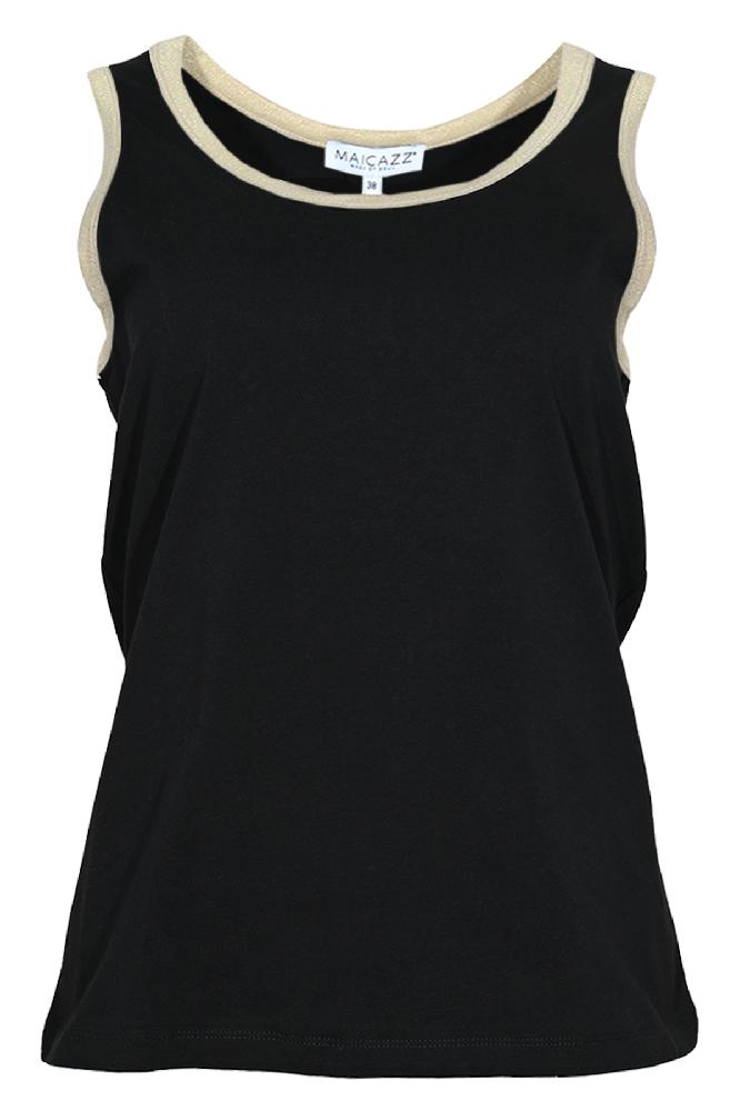 De Ballet top is een mouwloze tanktop met lurex details aan de hals en mouwen. 
Materialen: 95% Cotton / 5% Elastane