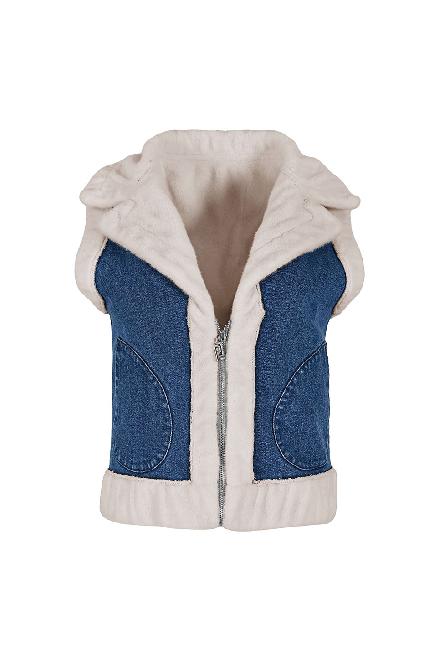 Ontdek onze modieuze Lali gilet, waarin luxe bont en stoere denimstof samenkomen voor een unieke stijl. Dit veelzijdige kledingstuk biedt een harmonieuze mix van elegantie en casual flair, perfect voor het creÃ«ren van een geraffineerde look.